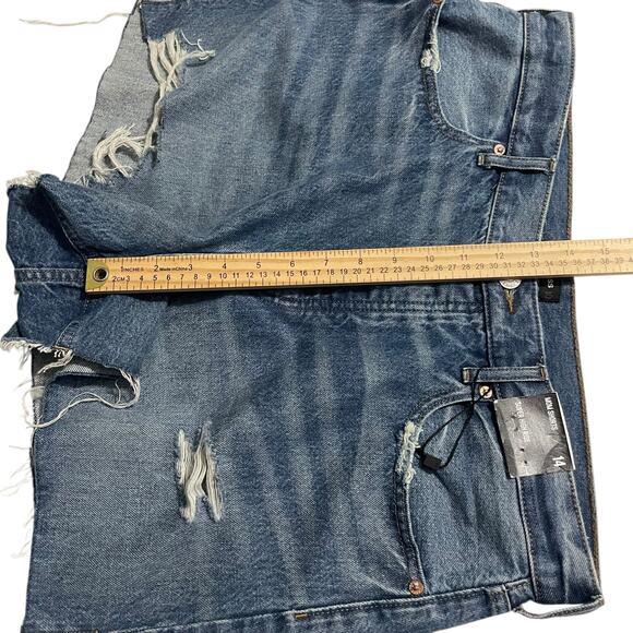 Express Womens Shorts Size 14 Blue Mom Shorts Button Fly Super High Rise Denim - Picture 11 of 13